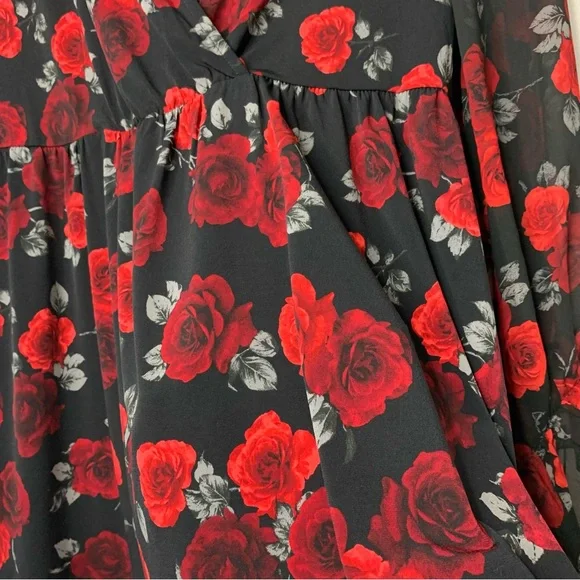 Torrid Red Floral Chiffon Blouse Ruffle Cuff Surplice Neck Women’s Size US 4x - Picture 5 of 13